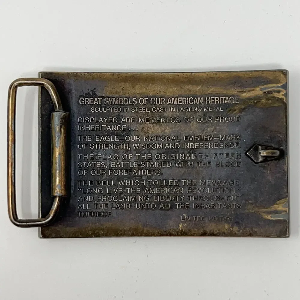 Vintage 1976 Bicentennial Bald Eagle Flag Bell Belt Buckle American Heritage USA